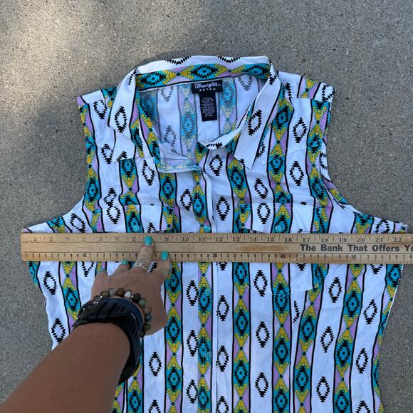 Wrangler Retro Sleeveless Southwestern Turquoise Pearl Snap Shirt XL - Picture 6 of 7